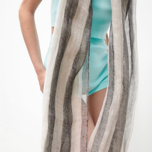 NWT ZARA LINEN STRIPED SCARF - Picture 3 of 7